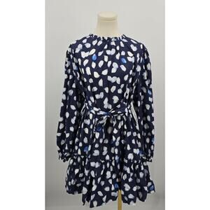 Scoop Mock Neck Tiered Dress In Navy Painterly Petals